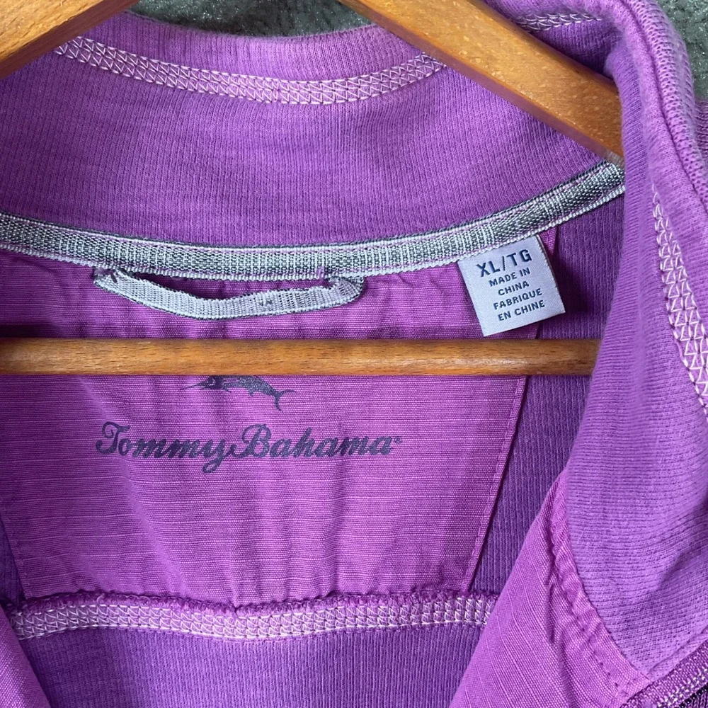 Tommy Bahama Tobago Bay Quarter Zip Pullover Mens XL Purple Cotton Tencel